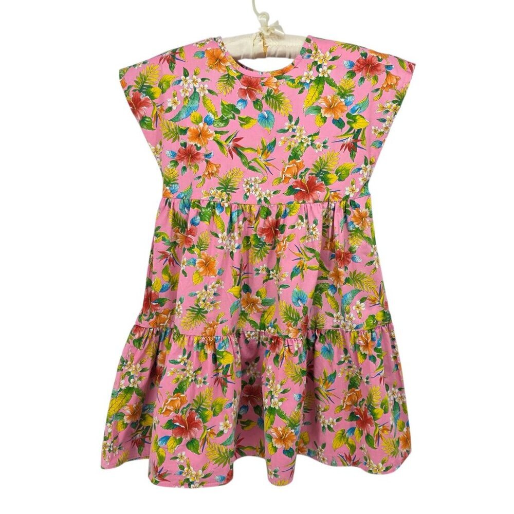 Nui Nalu Girls 10 Dress Hawaiian Floral Tropical A-Line Pink Multicolor Retro